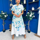 Roselia Belted Shirt Dress Ivory Floral Blue