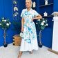 Roselia Belted Shirt Dress Ivory Floral Blue