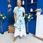 Roselia Belted Shirt Dress Ivory Floral Blue