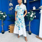 Roselia Belted Shirt Dress Ivory Floral Blue