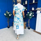 Roselia Belted Shirt Dress Ivory Floral Blue