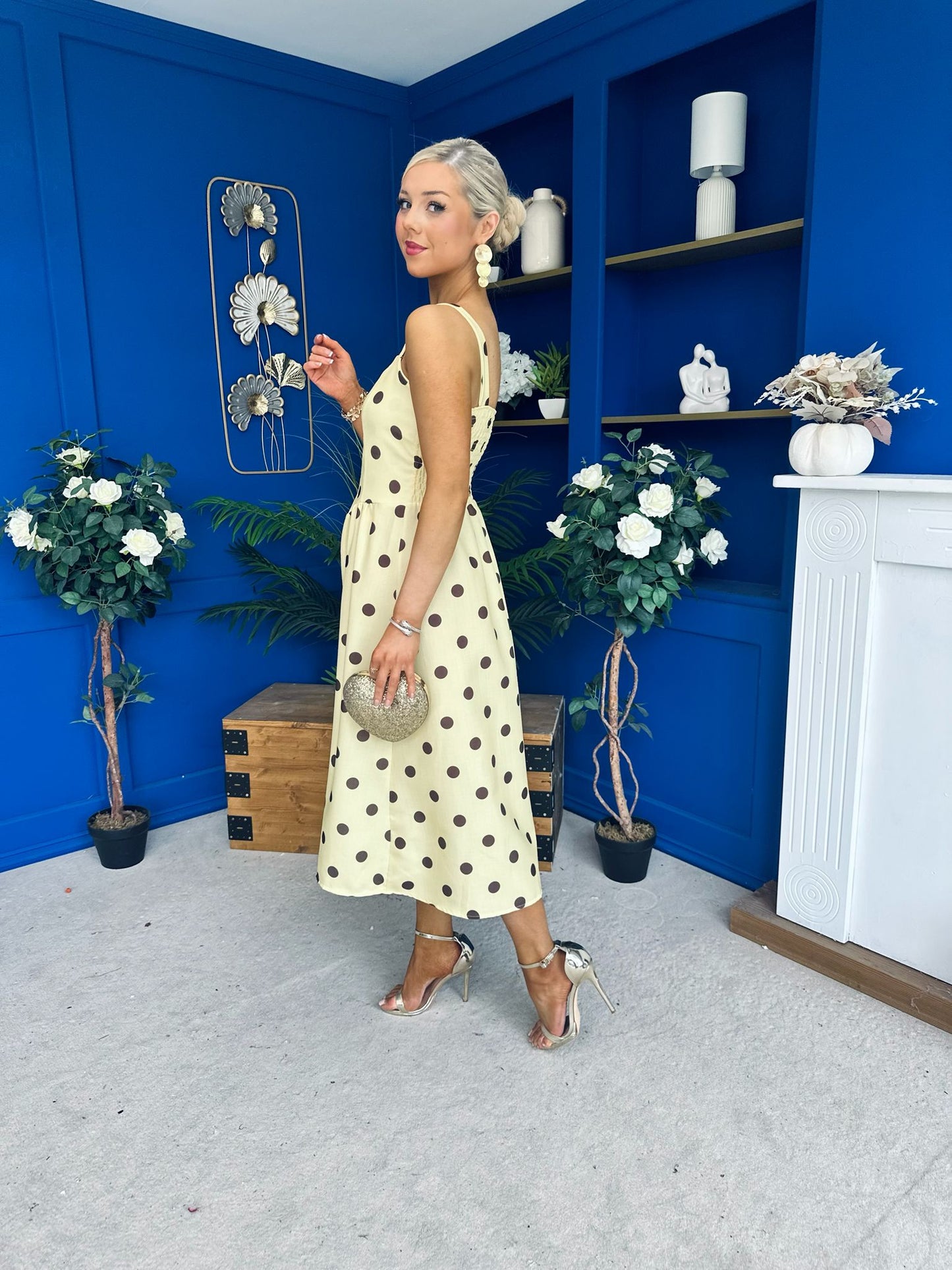 Casia Detailed Midi Dress Polka Yellow