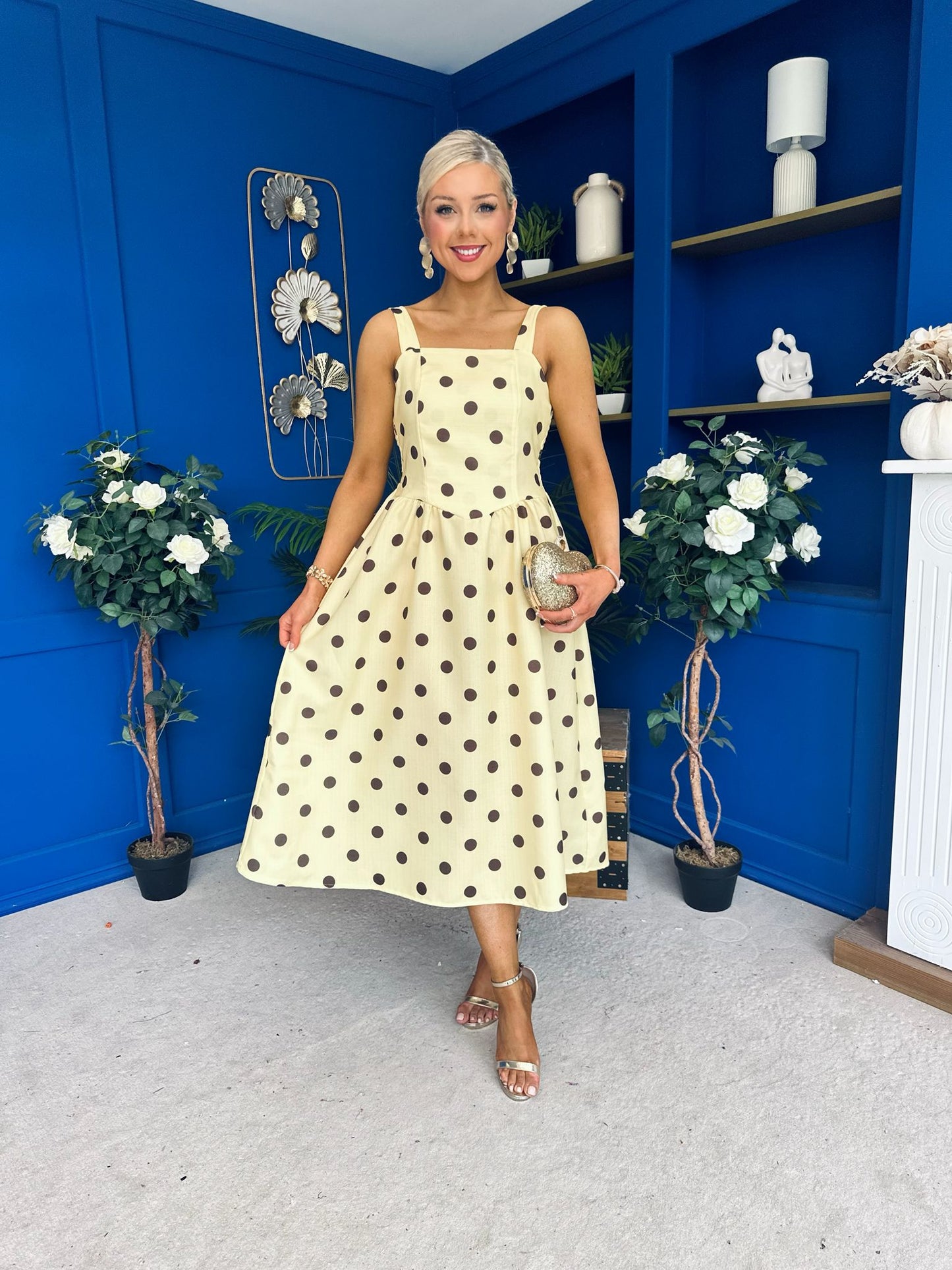 Casia Detailed Midi Dress Polka Yellow