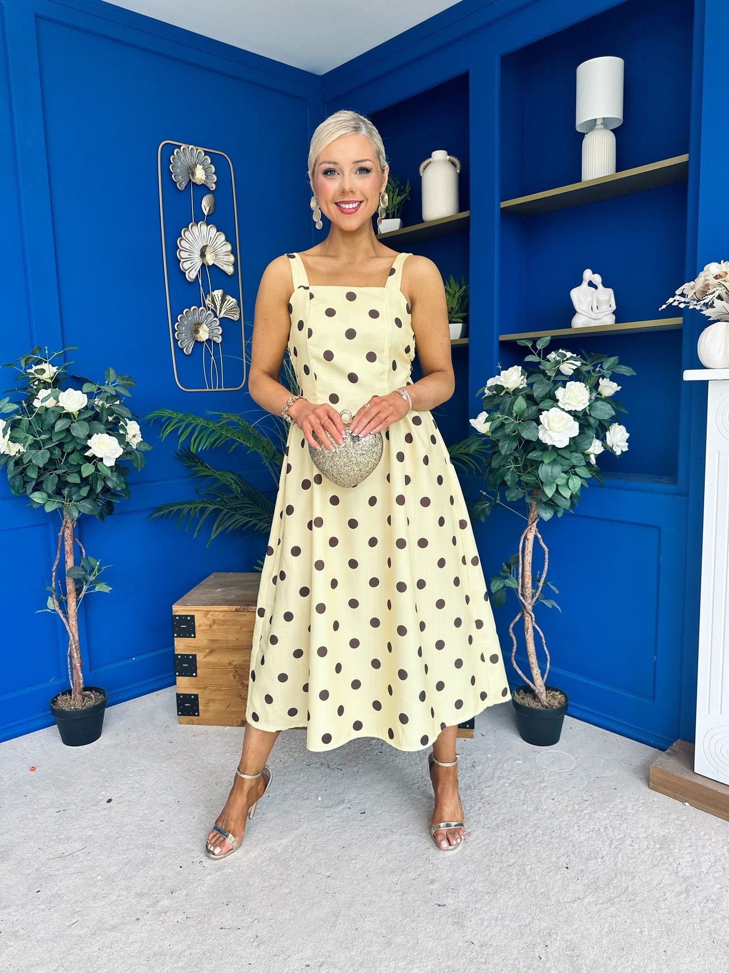 Casia Detailed Midi Dress Polka Yellow