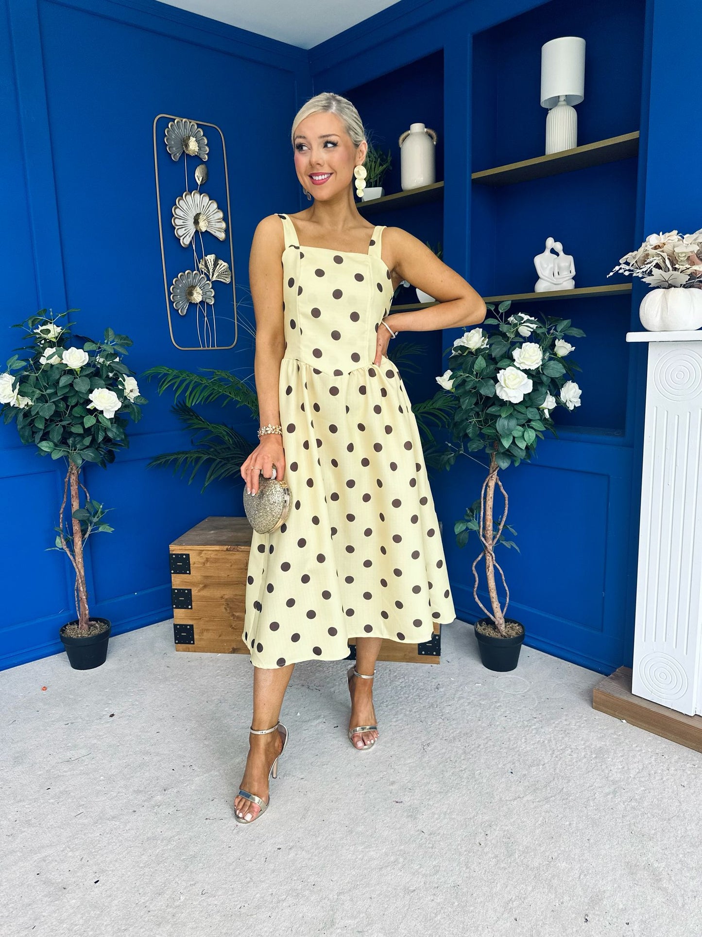 Casia Detailed Midi Dress Polka Yellow