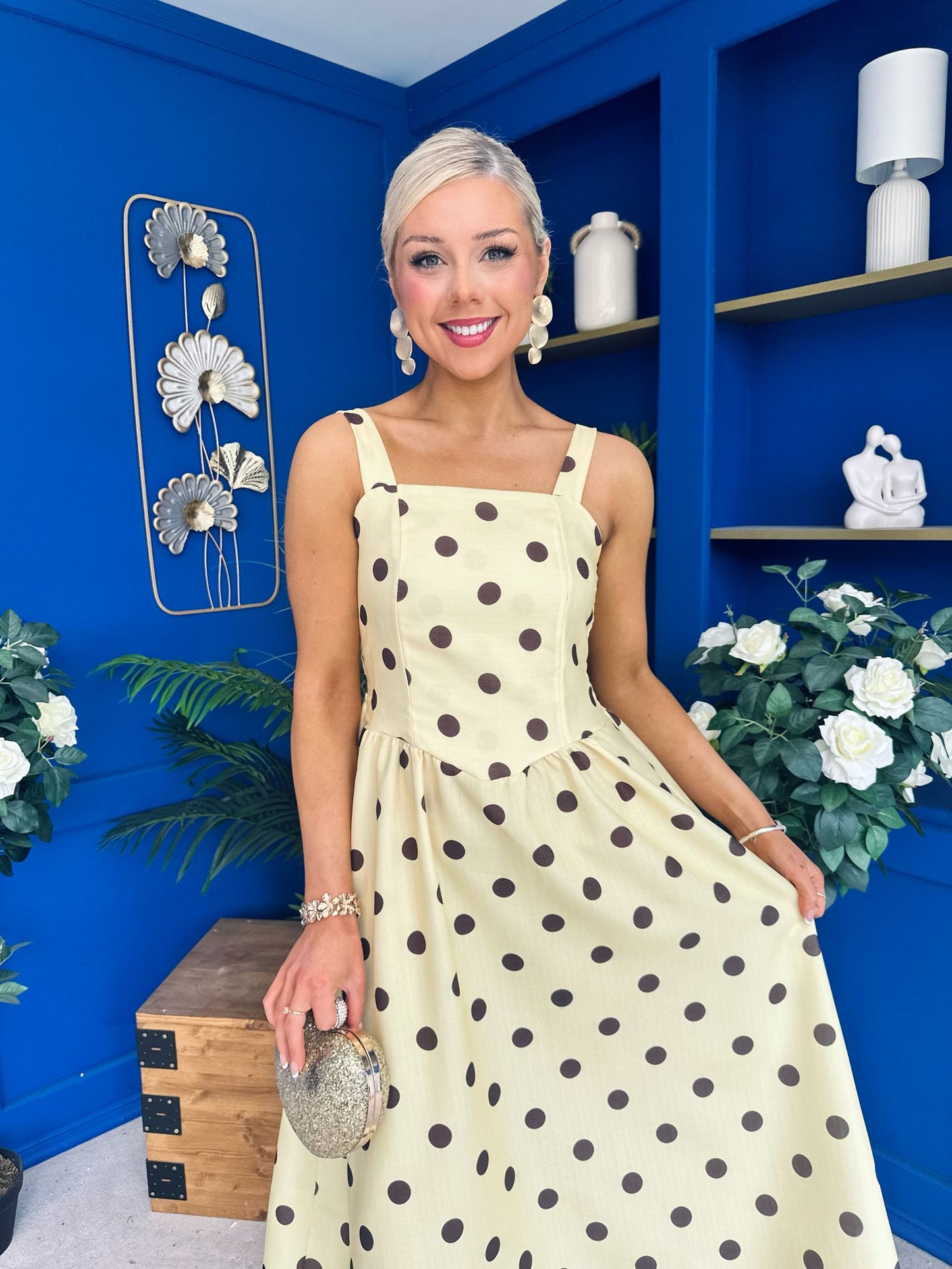 Casia Detailed Midi Dress Polka Yellow