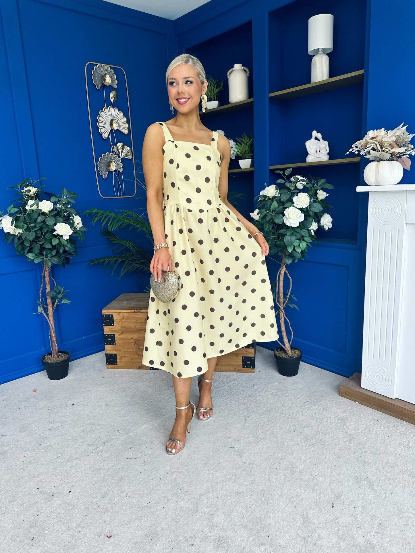 Casia Detailed Midi Dress Polka Yellow
