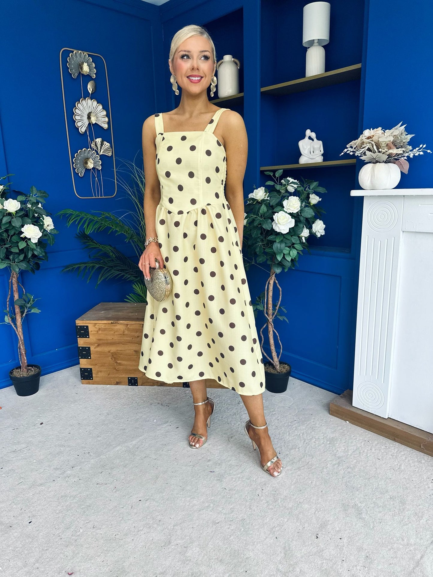 Casia Detailed Midi Dress Polka Yellow