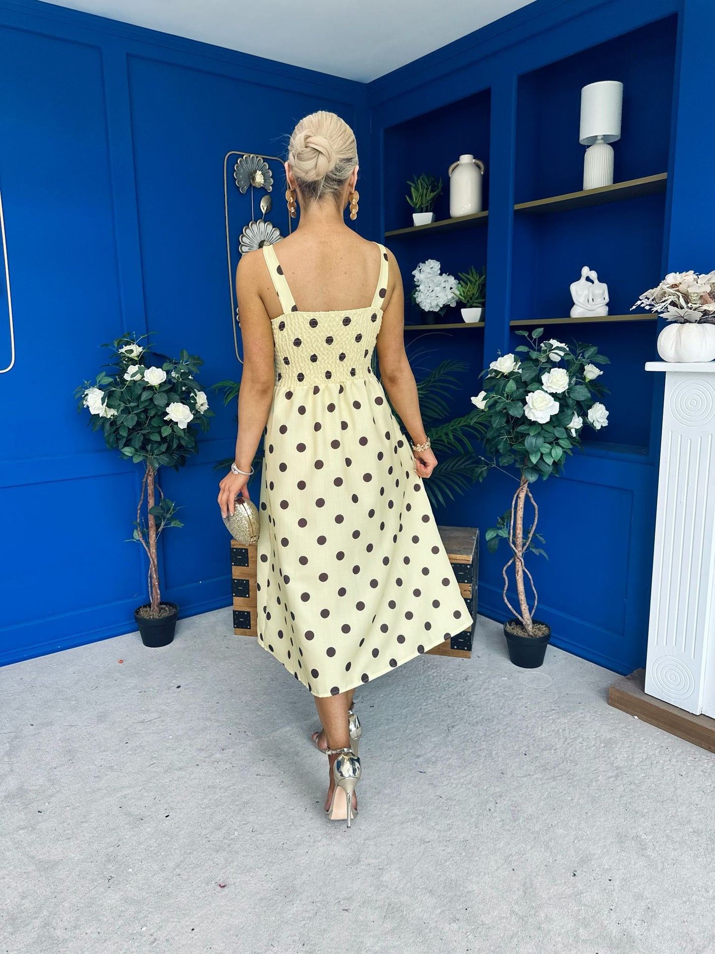 yellow polka dot midi dress Casia Detailed Midi Dress Polka Yellow – Canella Lane