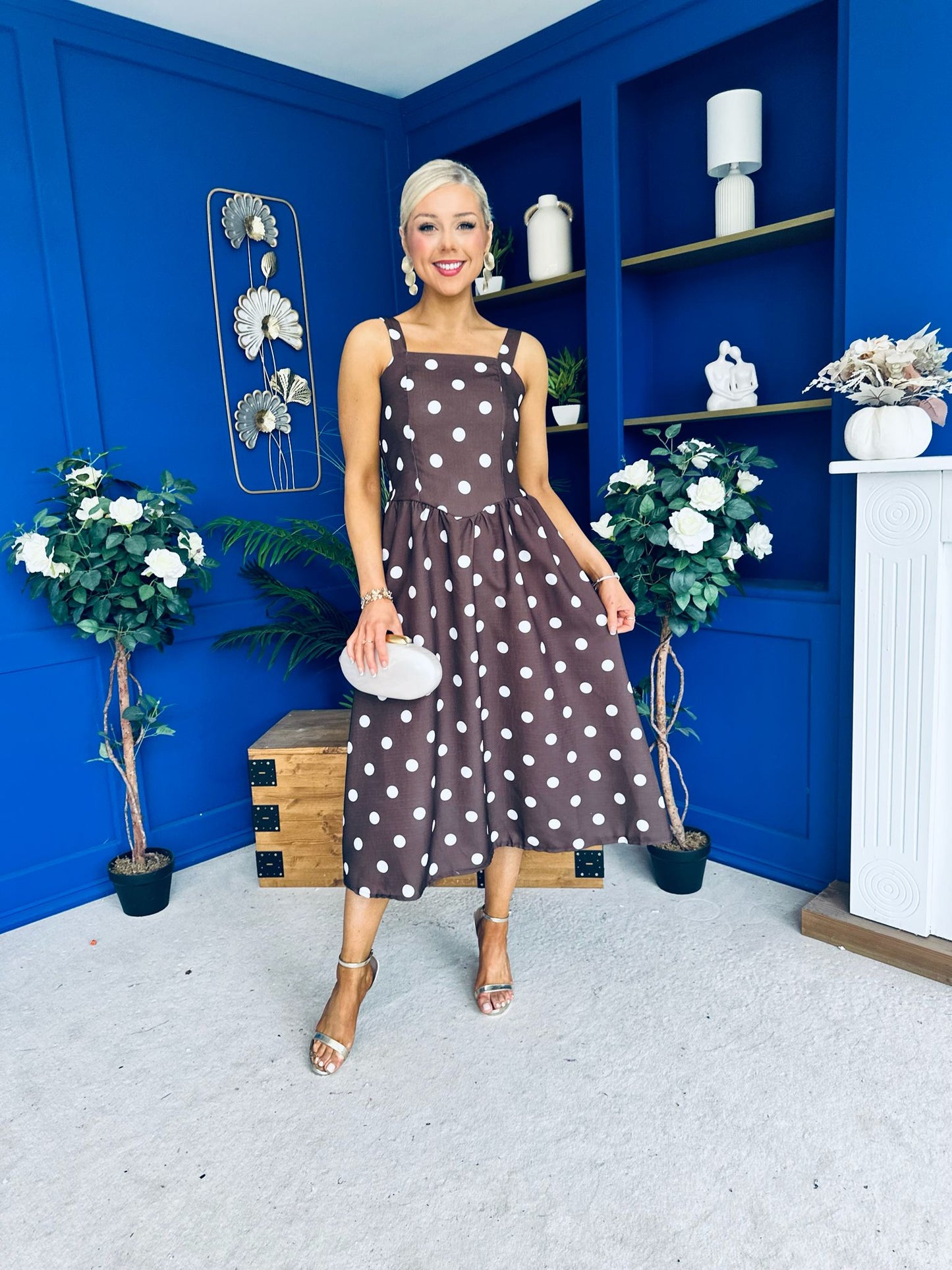 Casia Detailed Midi Dress Polka Coco