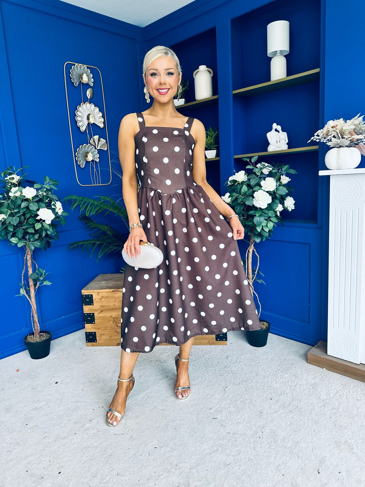 Casia Detailed Midi Dress Polka Coco