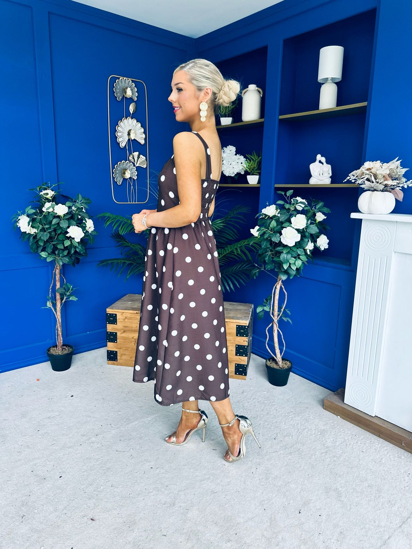 Casia Detailed Midi Dress Polka Coco