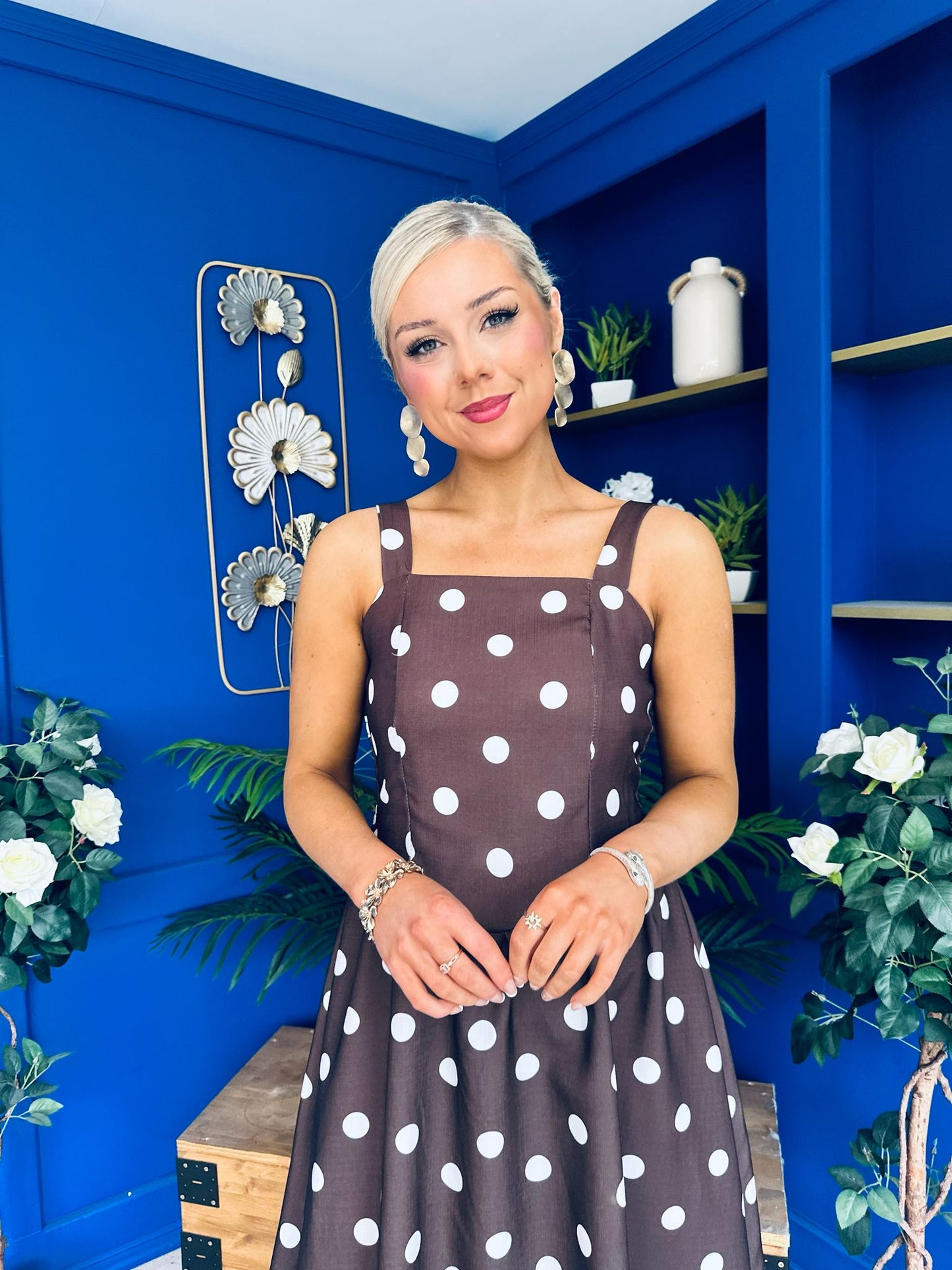 Casia Detailed Midi Dress Polka Coco