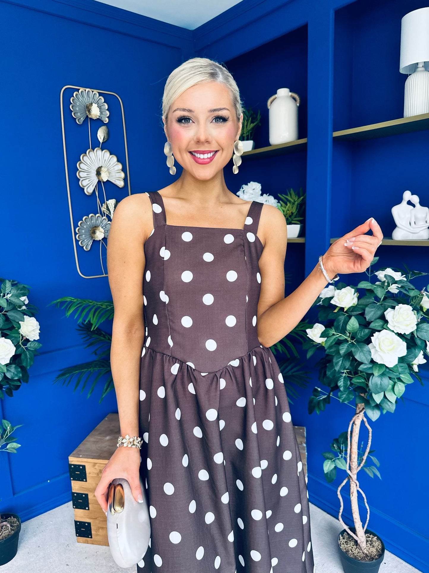 Casia Detailed Midi Dress Polka Coco