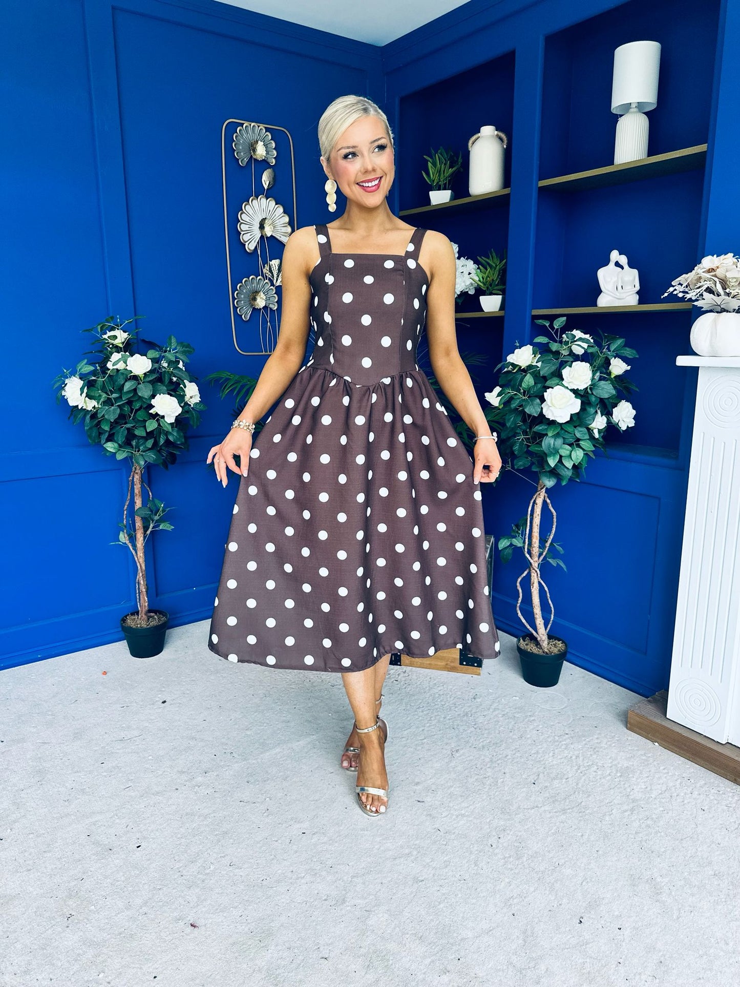 Casia Detailed Midi Dress Polka Coco