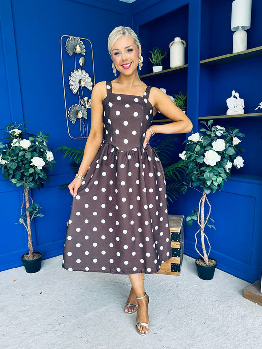 Casia Detailed Midi Dress Polka Coco