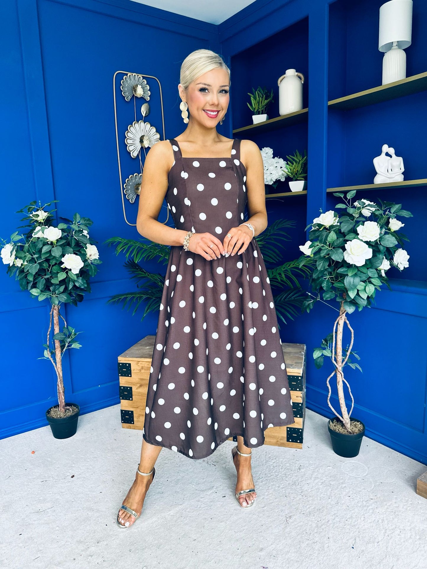 Casia Detailed Midi Dress Polka Coco