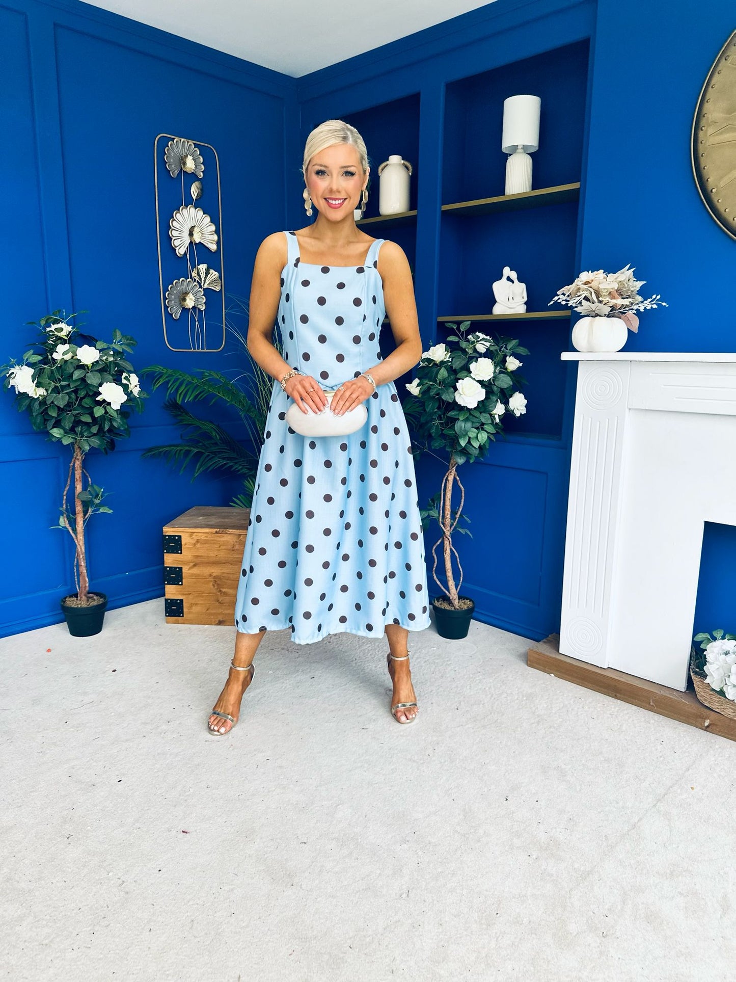 Casia Detailed Midi Dress Polka Blue