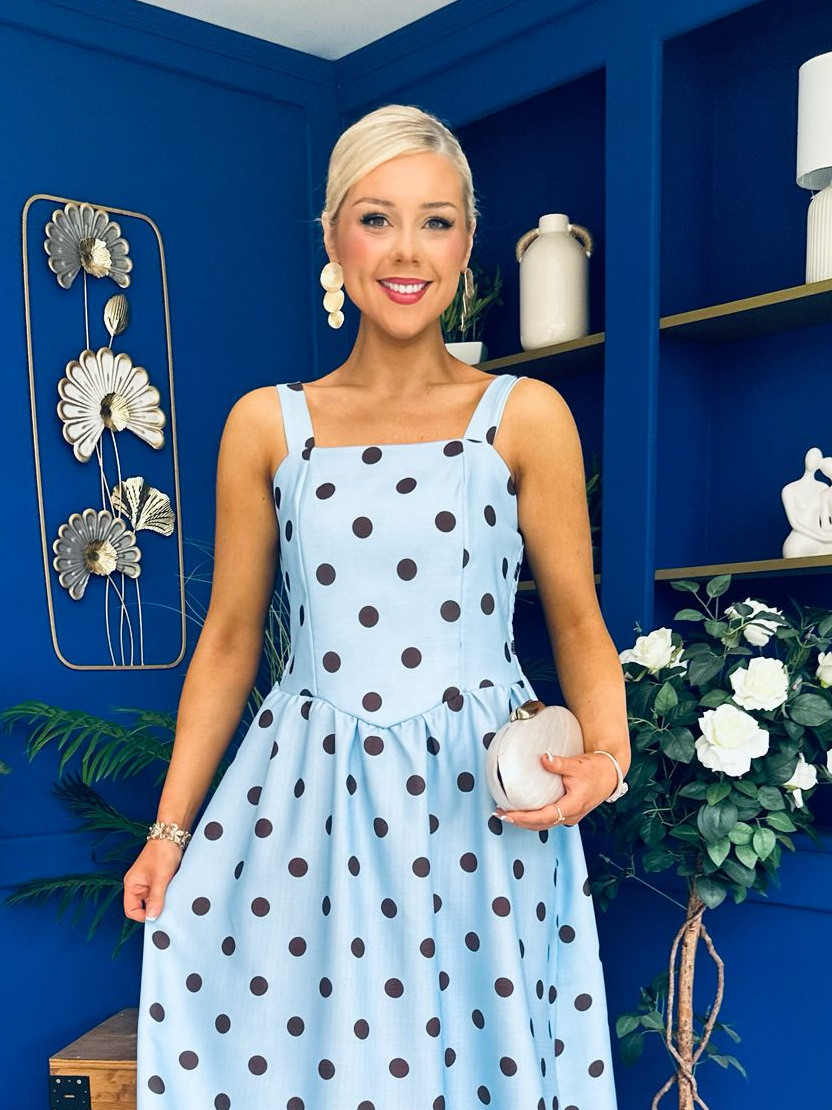 Casia Detailed Midi Dress Polka Blue
