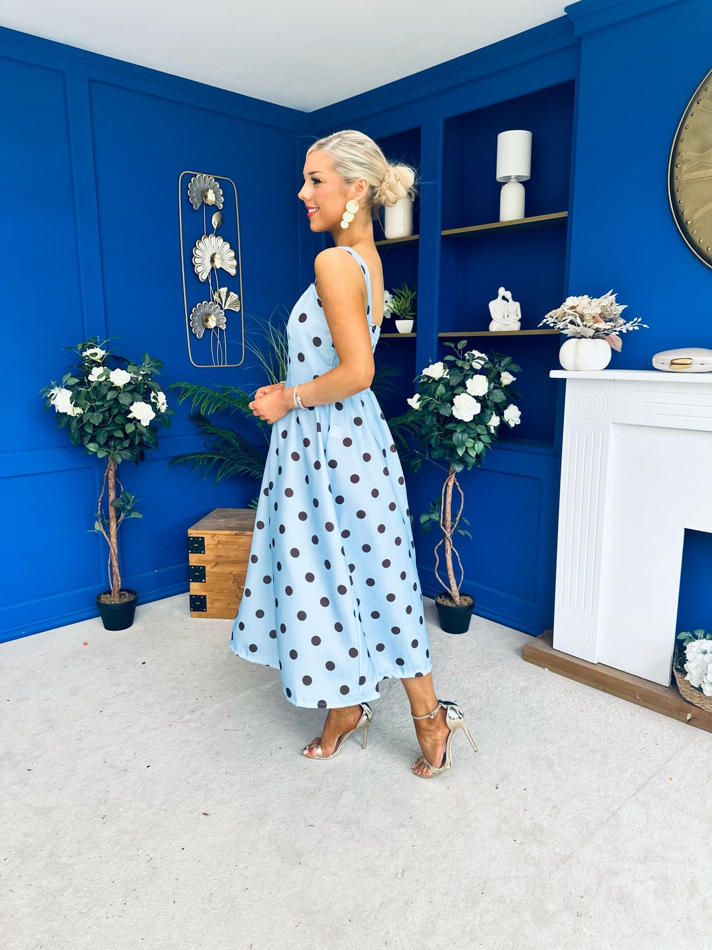 Casia Detailed Midi Dress Polka Blue