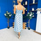 Casia Detailed Midi Dress Polka Blue