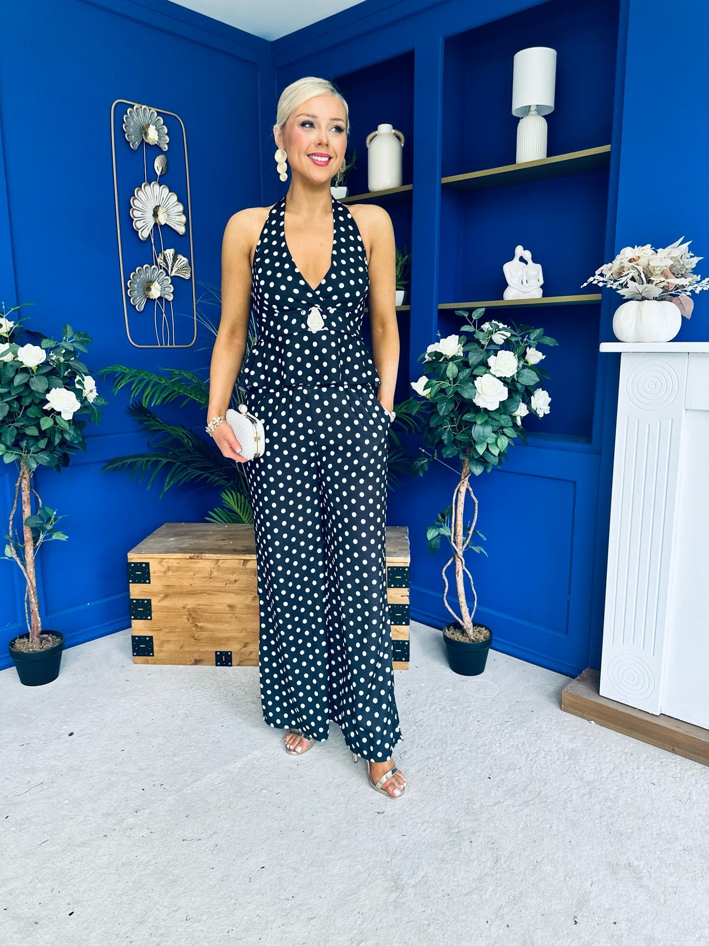 Zoey Top & Trouser Set Polka Black