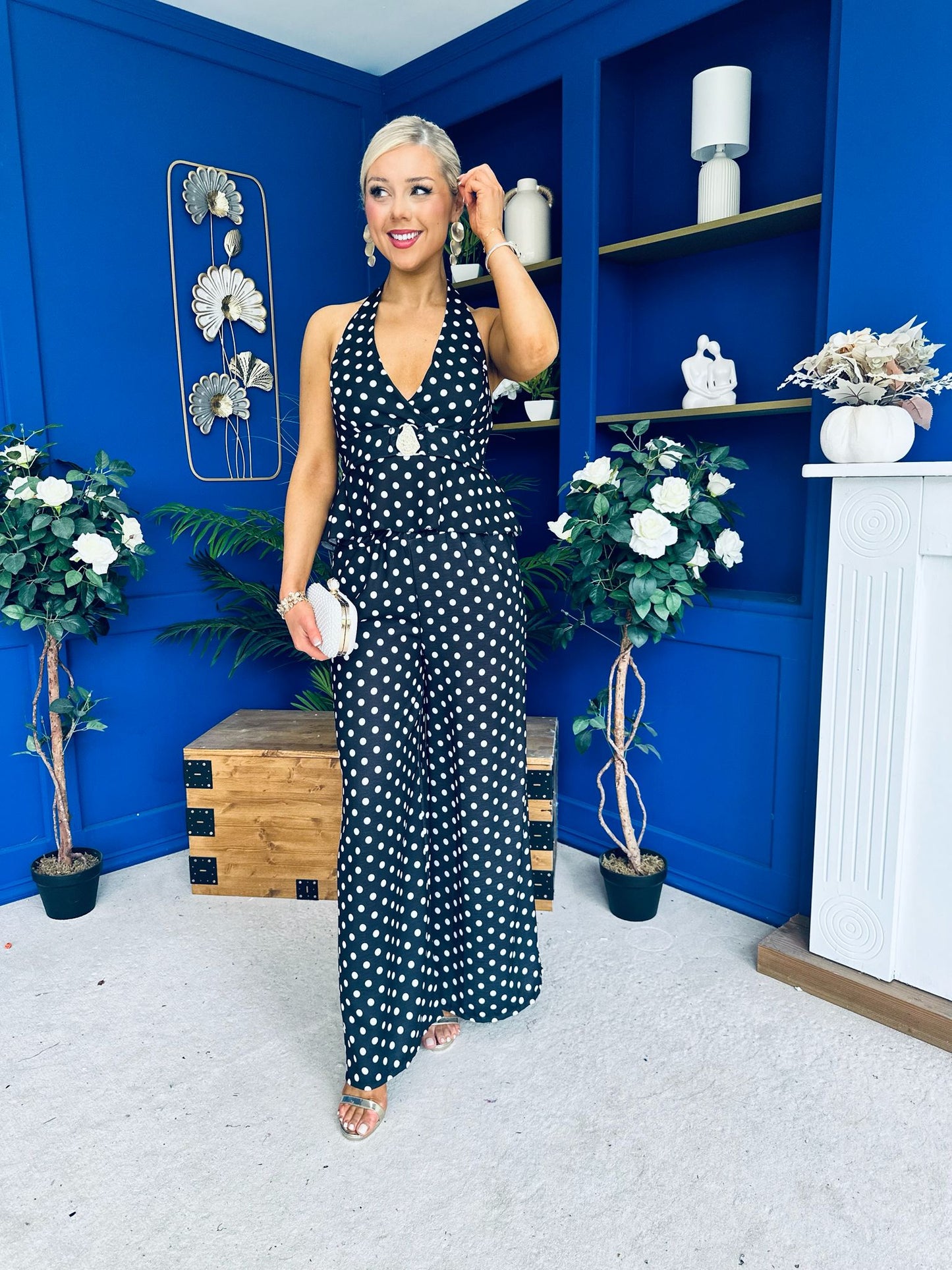 Zoey Top & Trouser Set Polka Black