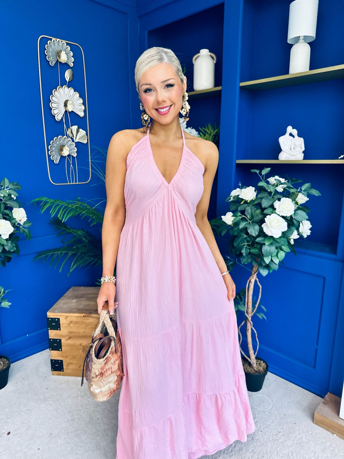 Felicity Halterneck Midi Dress Pink