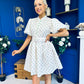 Kamilla Puff Sleeve Shirt Dress Green Polka Cream