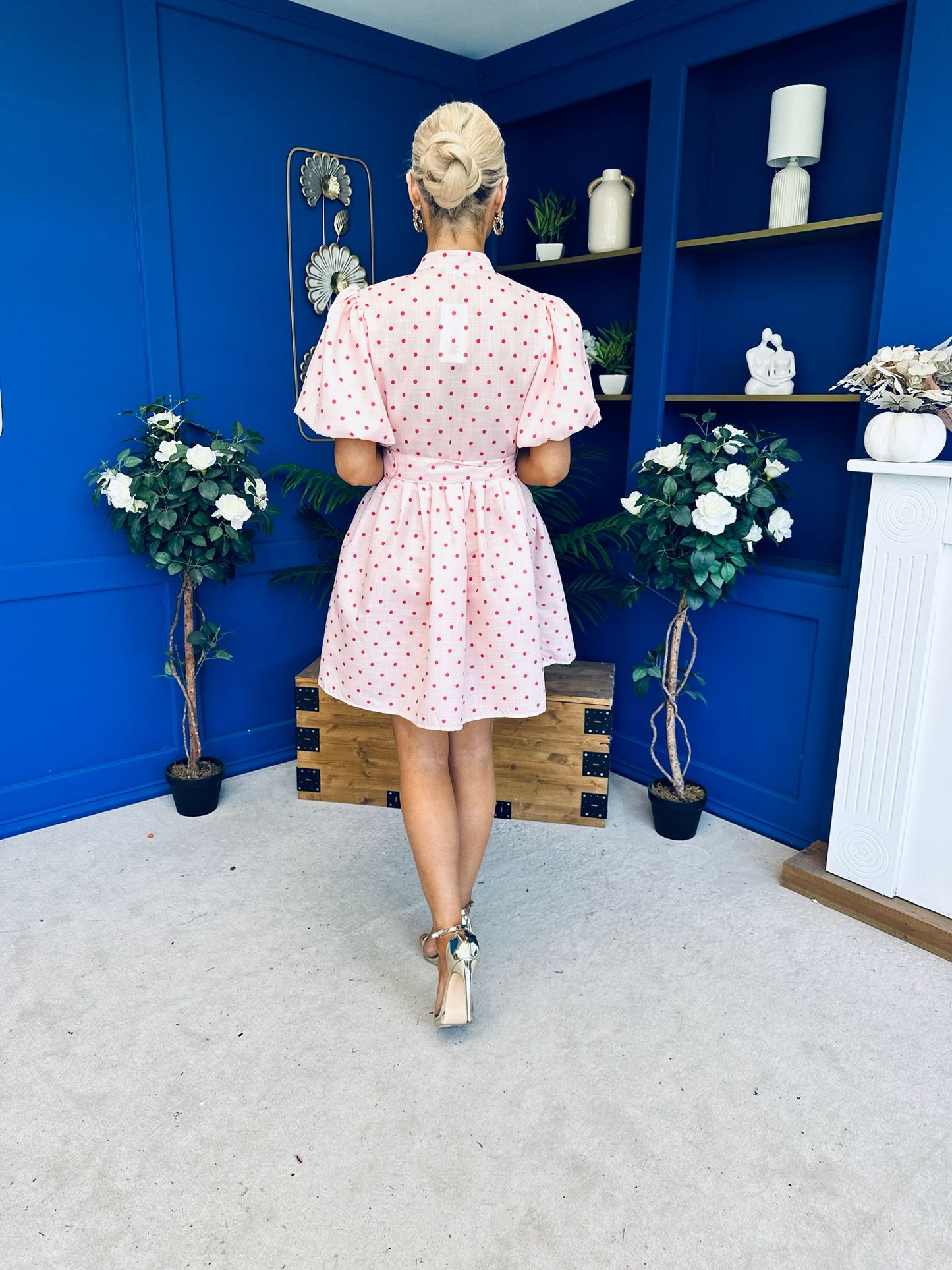 Kamilla Puff Sleeve Shirt Dress Red Polka Pink