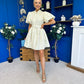 Kamilla Puff Sleeve Shirt Dress Blue Polka Yellow