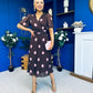 Daire Pleated Midi Dress Pink Polka Choc