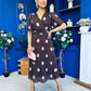 Daire Pleated Midi Dress Pink Polka Choc