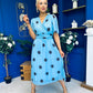 Daire Pleated Midi Dress Coco Polka Blue