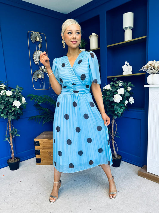 Daire Pleated Midi Dress Coco Polka Blue
