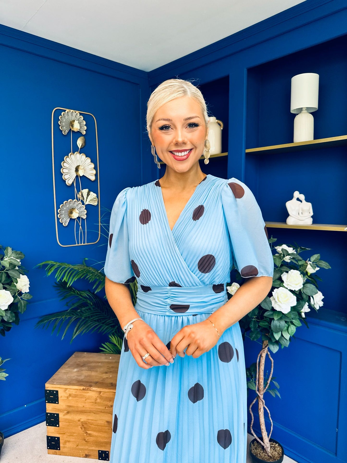 Daire Pleated Midi Dress Coco Polka Blue
