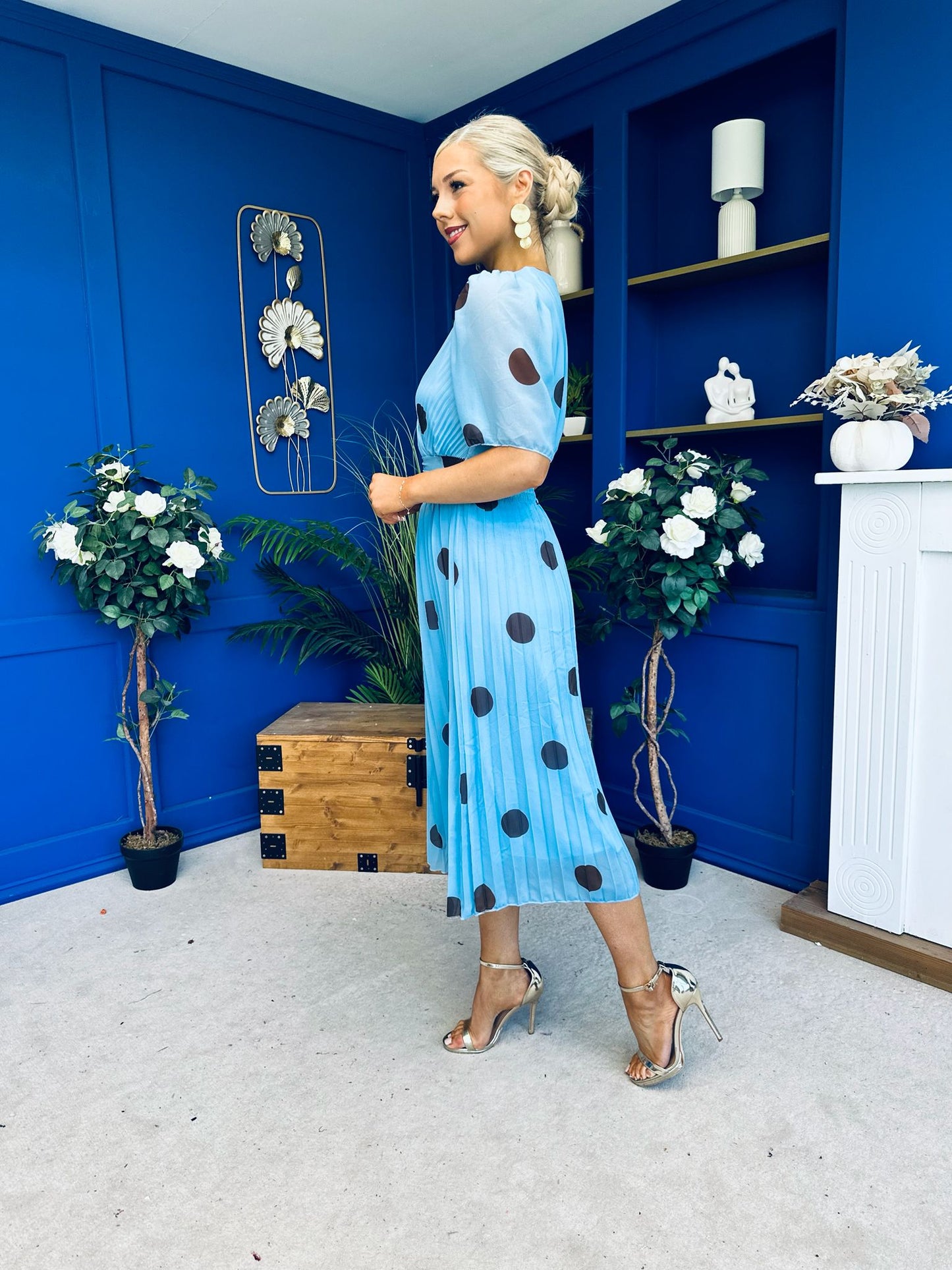 Daire Pleated Midi Dress Coco Polka Blue