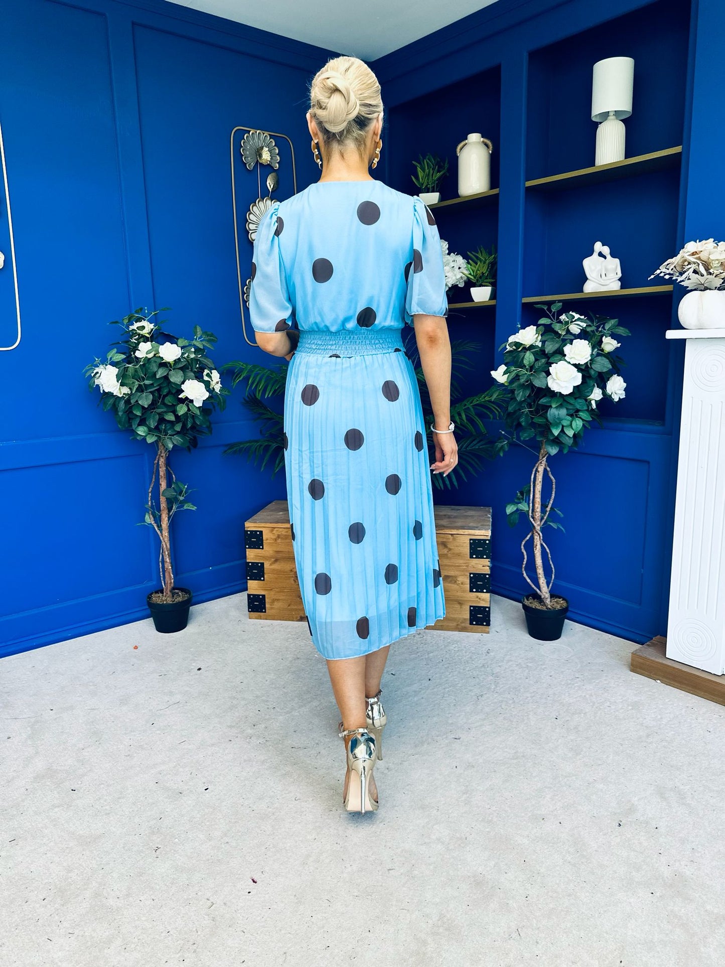 Daire Pleated Midi Dress Coco Polka Blue