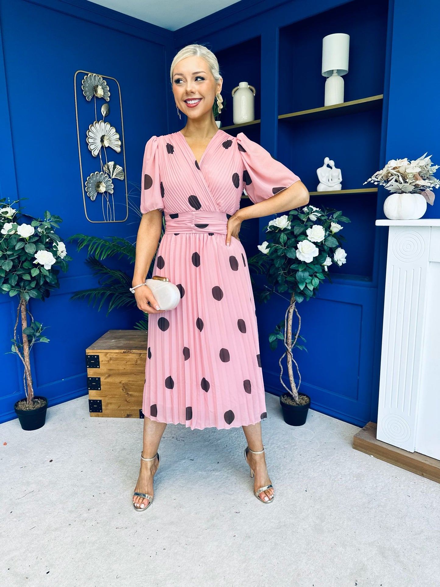 Daire Pleated Midi Dress Coco Polka Pink