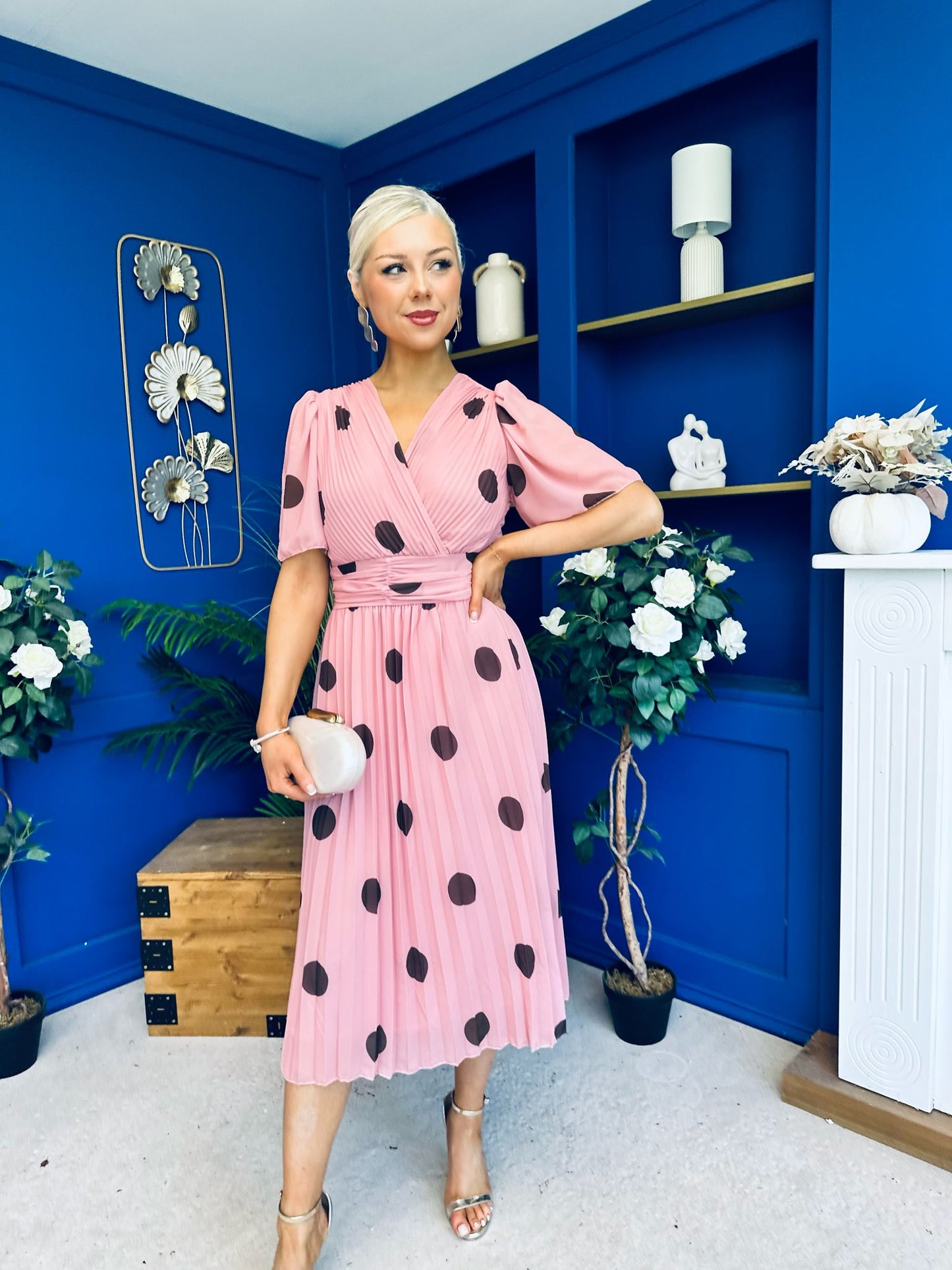 Daire Pleated Midi Dress Coco Polka Pink
