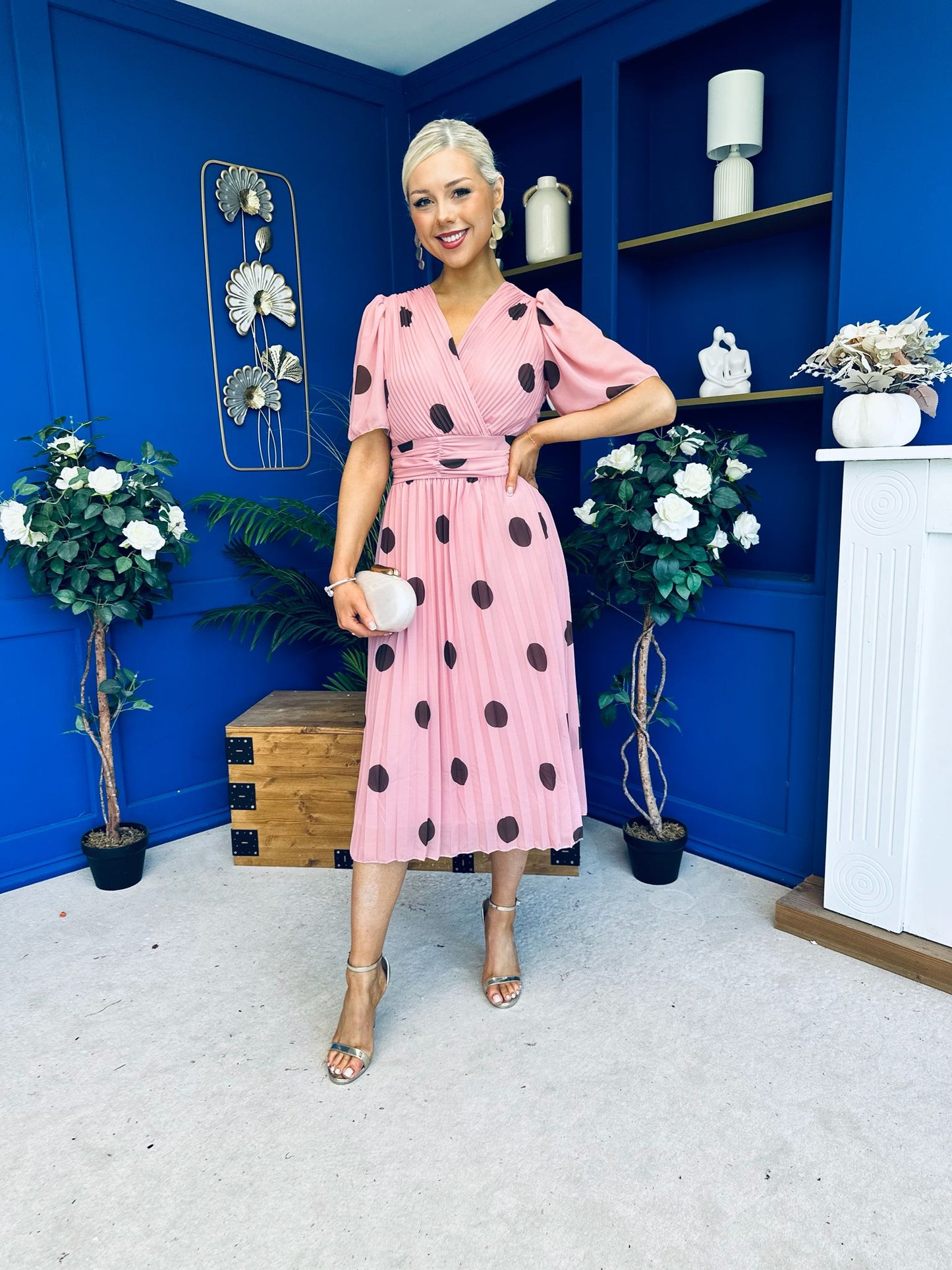 Daire Pleated Midi Dress Coco Polka Pink