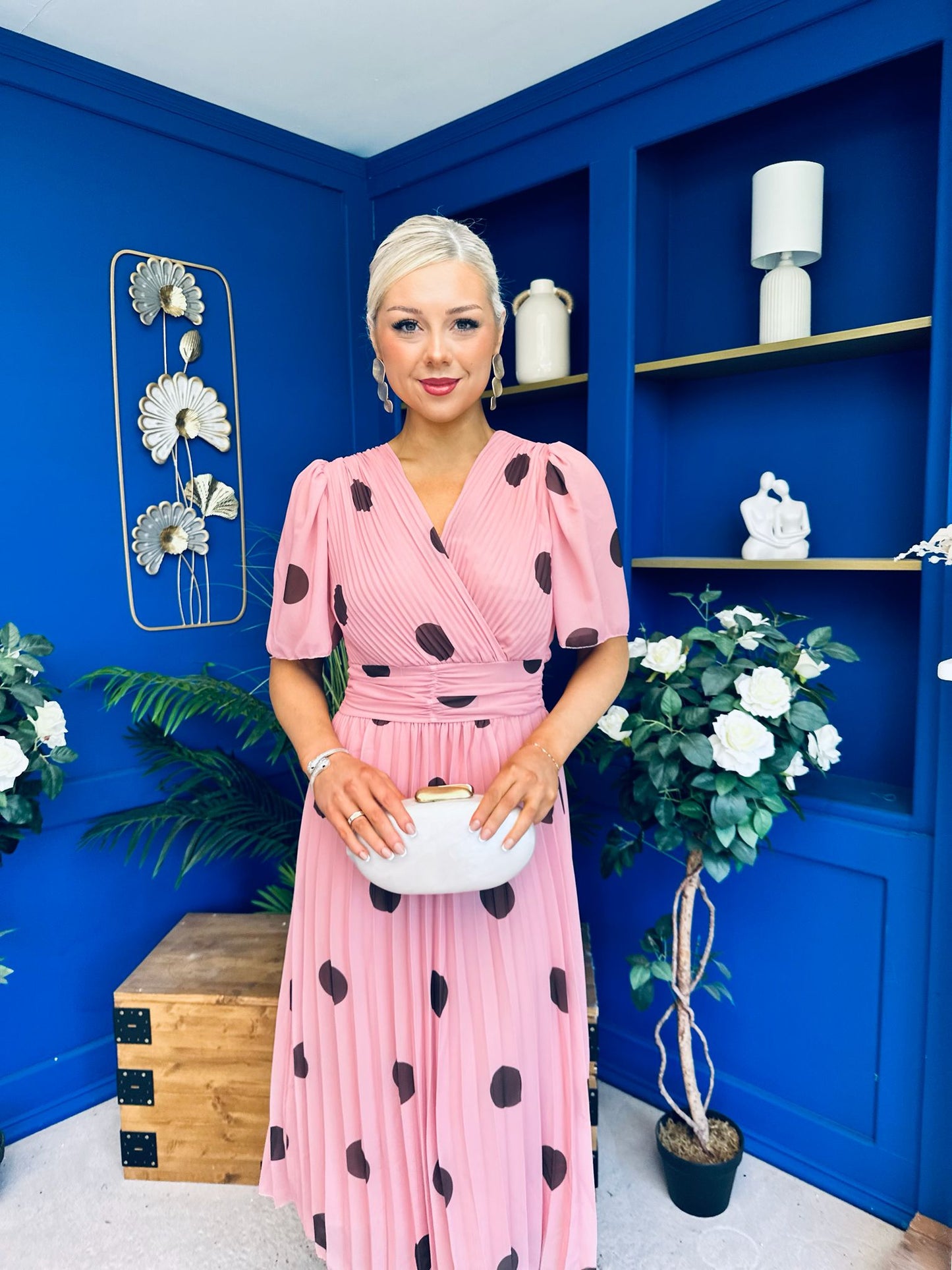 Daire Pleated Midi Dress Coco Polka Pink
