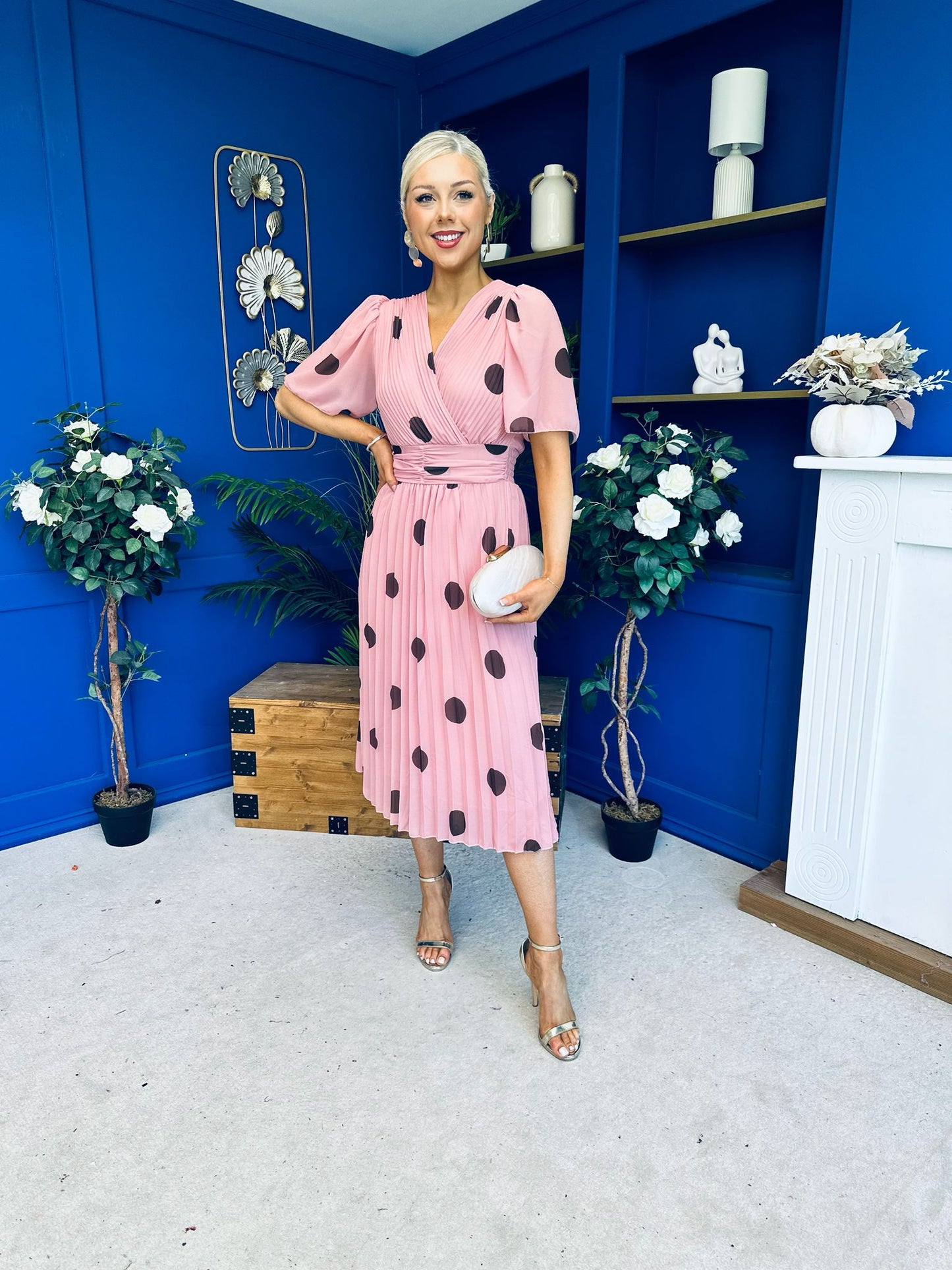 Daire Pleated Midi Dress Coco Polka Pink