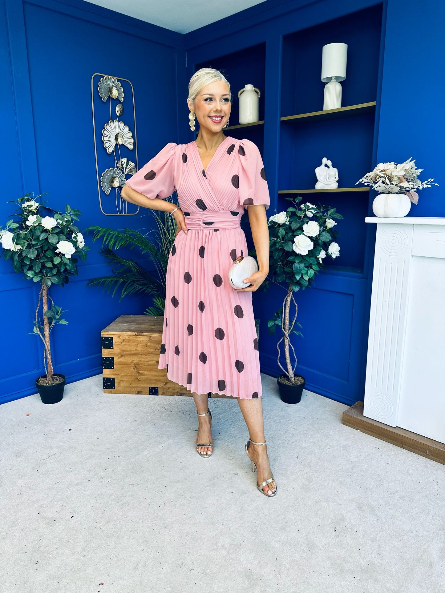Daire Pleated Midi Dress Coco Polka Pink