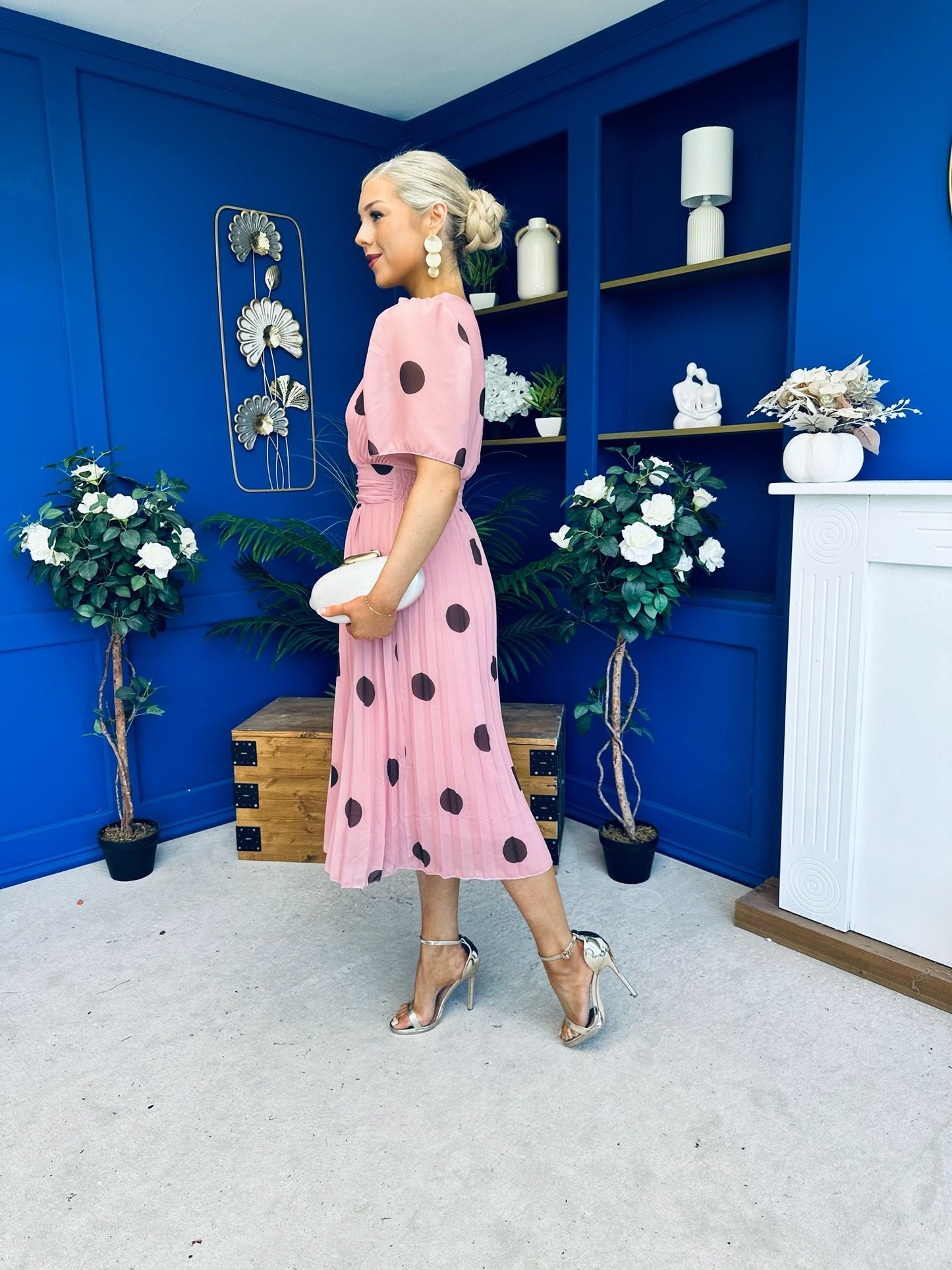 Daire Pleated Midi Dress Coco Polka Pink