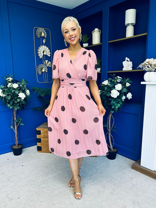 Daire Pleated Midi Dress Coco Polka Pink
