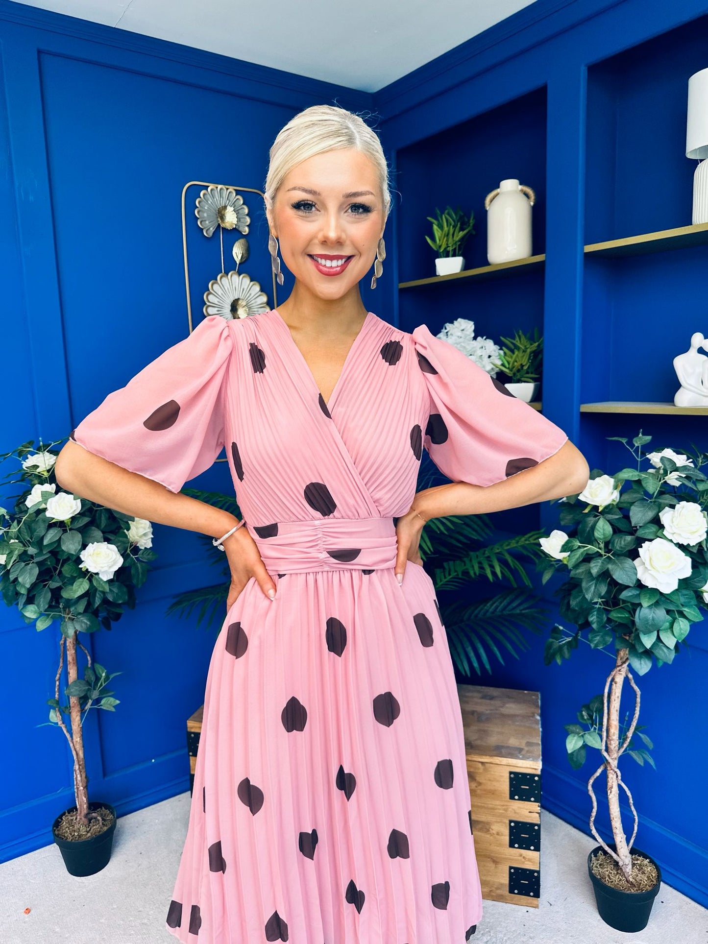 Daire Pleated Midi Dress Coco Polka Pink
