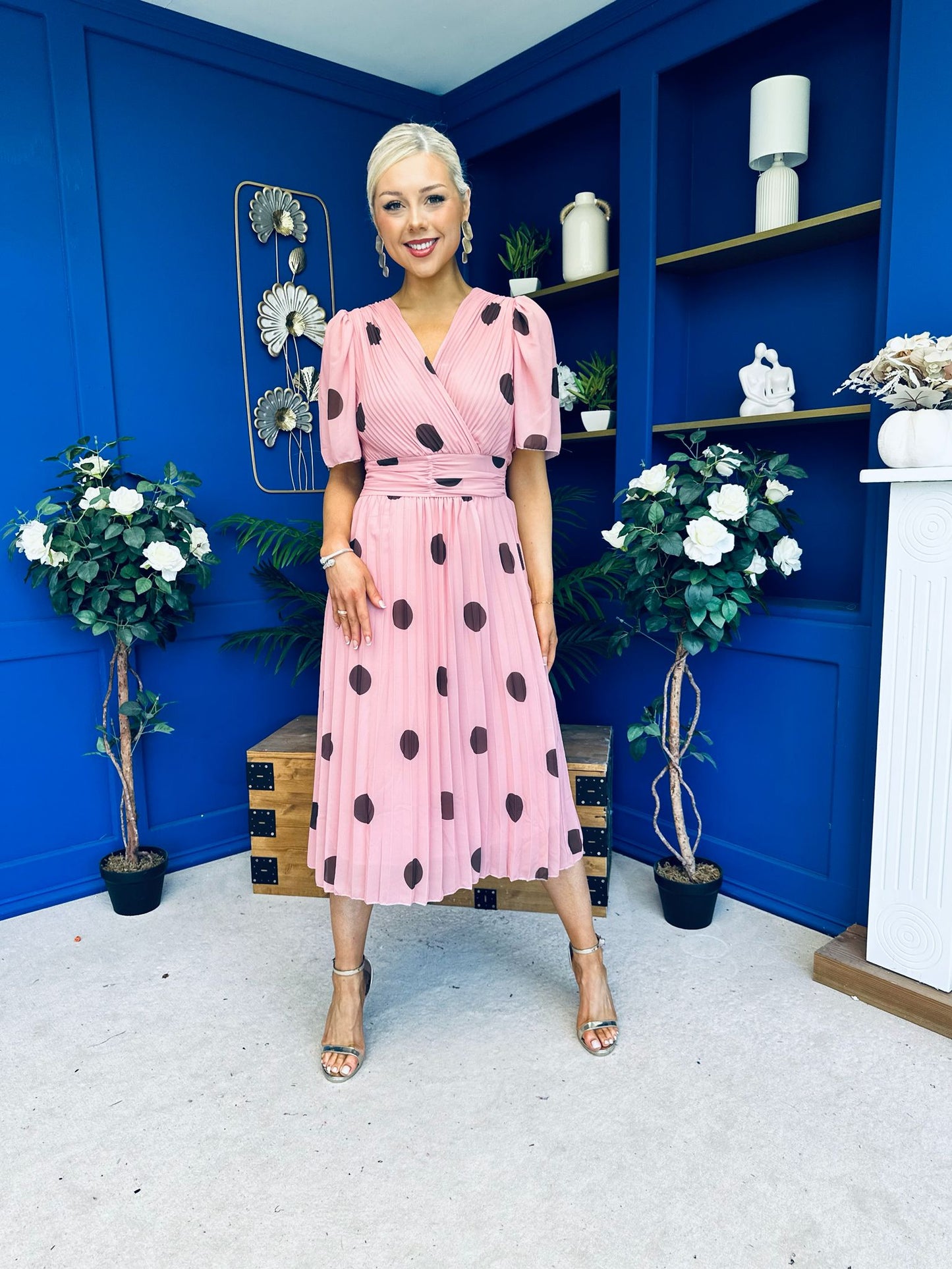 Daire Pleated Midi Dress Coco Polka Pink