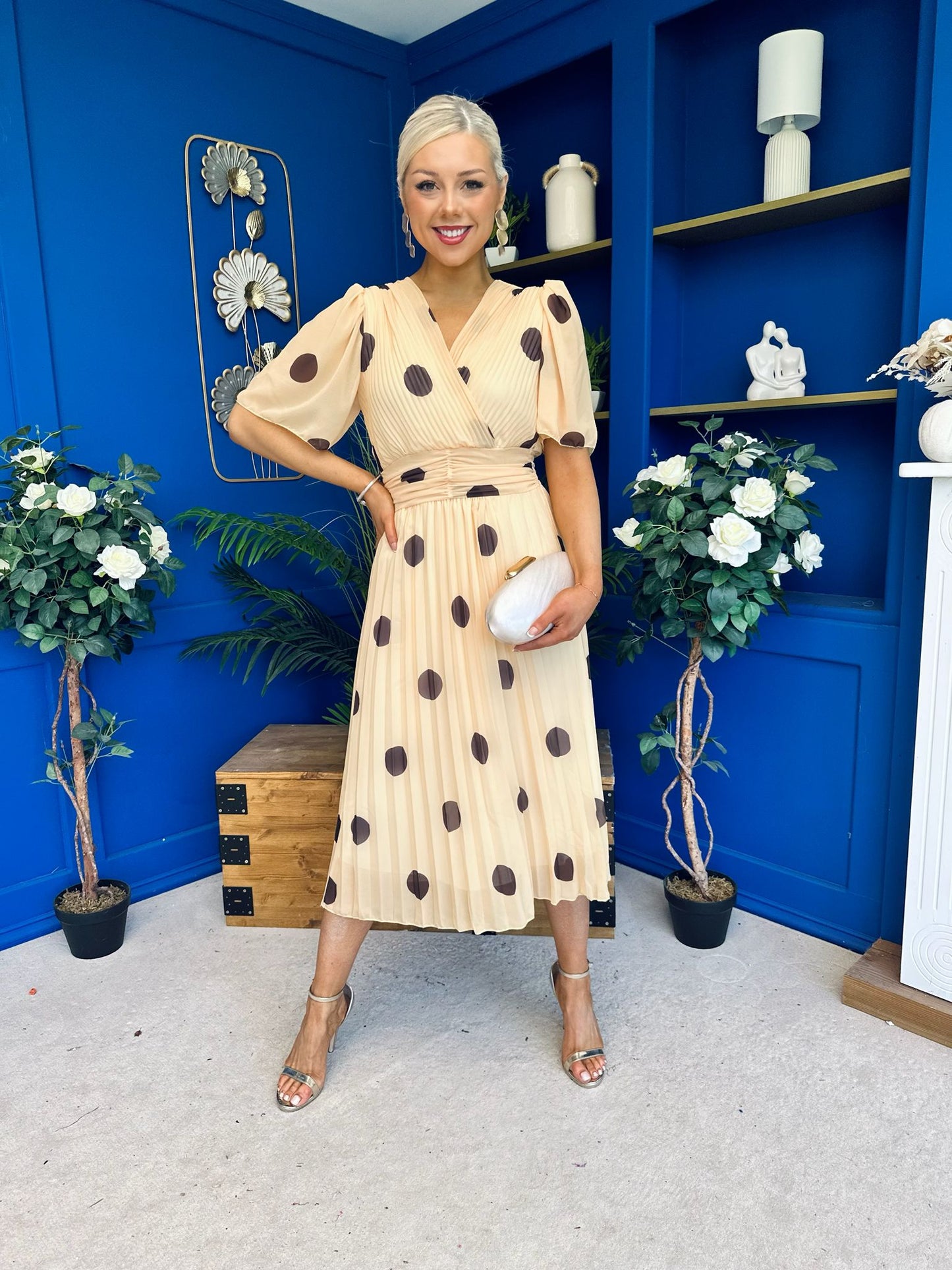 Daire Pleated Midi Dress Coco Polka Yellow