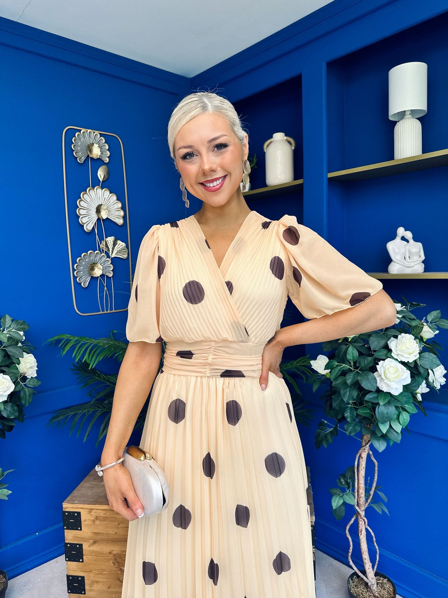 Daire Pleated Midi Dress Coco Polka Yellow